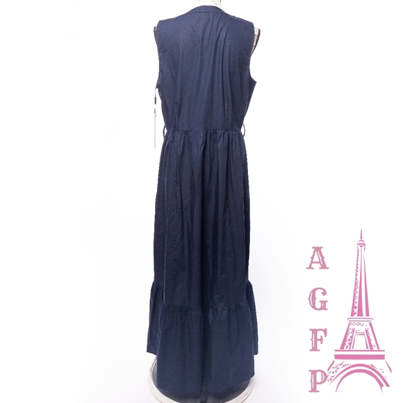 Calvin Klein maxi sleeveless flounce navy dress - Picture 7 of 11